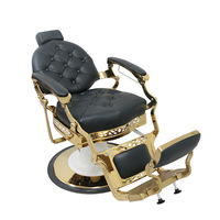 Fauteuil de Barbier en Cuir Tufté Noir et Or avec Pompe Hydraulique et Base Ronde – Mobilier de Salon de Coiffure pour Hommes