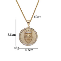 Collier pendentif en acier inoxydable avec chaîne en corde, plaque ronde glacée en forme de lion, pour homme