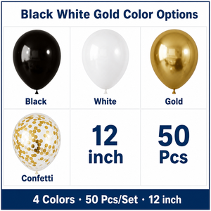 <span class=keywords><strong>Feile</strong></span> 50-teiliges Schwarz-Weiß-Gold 12-Zoll Glänzendes Latex-Ballonset für Geburtstag Hochzeit Abschlussfeier Dekorationen - Product Image 4