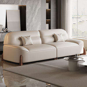 Sofá de Cuero Lujoso con Patas de Madera, Sofá Moderno para Sala de Estar, Bonito Sofá Minimalista para el Hogar, Diseño Simple - Product Image 3
