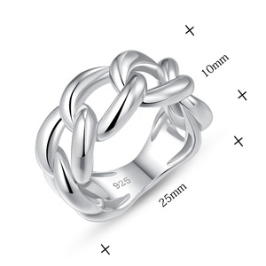 Nhẫn dây xích kiểu Cuba bạc Ý 925 xu hướng 2024, thiết kế độc đáo, bạc trơn, trang sức hiện đại dành cho nam và nữ - Product Image 2