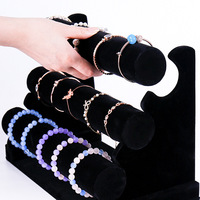 Support en T en velours détachable à 3 niveaux pour l'affichage des montres, des colliers, des bracelets et des bracelets support de boîte à bijoux vente en gros