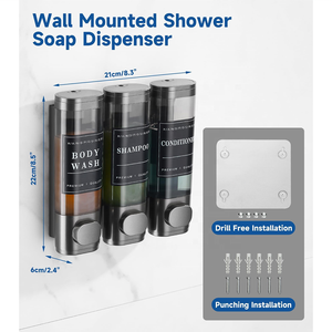Große Kapazität Dunkelgrau 3-Kammer-Wand-<span class=keywords><strong>Shampoo</strong></span>-Conditioner-Spender Dusch seifensp ender für Badezimmer Hotel No Drill - Product Image 3