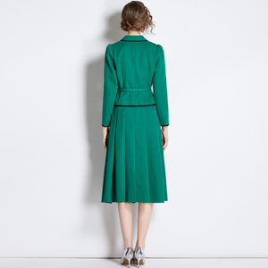 Damen Elegant Solid Pattern Zweiteiliges Set Langarm <span class=keywords><strong>Blazer</strong></span> Top Plissee A-Linie Rock Taille Gürtel Knopf Dekoration für den Sommer - Product Image 4