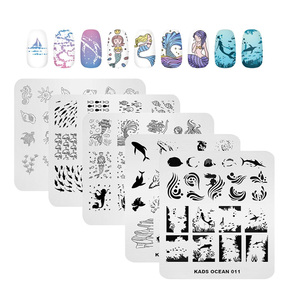 Plaque de tamponnage pour ongles Marine Ocean Rectangle, 10 motifs, en acier inoxydable, avec image douce, logo personnalisé pour salon de manucure - Product Image 1