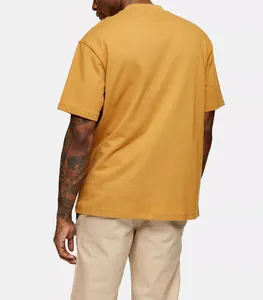 MGOO sarı yüksek boyun katı t-shirt erkekler boy kısa kollu Tee Streetwear boş pamuklu T shirt