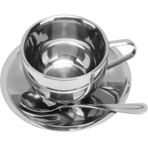 Juego de Tazas de Espresso de Acero Inoxidable de Doble Pared con Platillo y Cuchara para Café, Té y Bebidas Calientes Aisladas en Casa u Oficina - Product Image 1