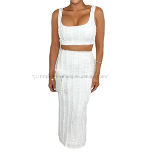 Spring and Summer New Striped High Stretch Backless U Neck Vest <b>Elastic</b> Waist Long <b>Skirt</b> Women's Two Piece Set Fashion - Product Image 2