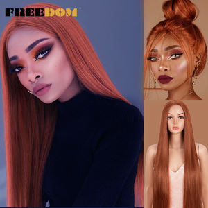 Perruques synthétiques FREEDOM pour femmes, lace front, super longues, 38 pouces, blondes, gingembre, lisses, brun moyen, perruques de cosplay - Product Image 3