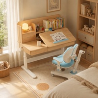 Bureau d'apprentissage ergonomique en bois écologique pour enfants, inclinable de 0 à 50°, réglage manuel de la hauteur, avec étagère et tiroir