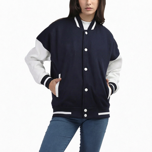 Veste universitaire color block unisexe en coton et polyester, style baseball, décontractée pour l'automne, col rabattu uni, coupe classique - Product Image 5