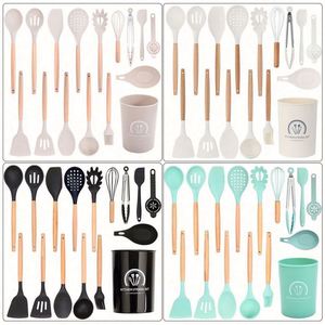 Kitchen Appliances Accessories Cookware Sets Cooking <b>Tool</b> <b>Silicone</b> Kitchen Utensils Set With Wooden Handle for Cooking - Product Image 1