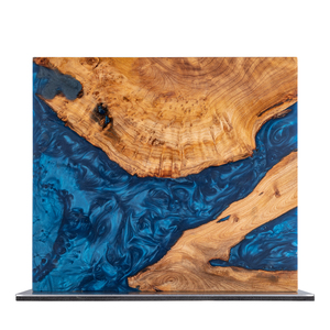 Nouveau Bloc Magnétique <span class=keywords><strong>à</strong></span> <span class=keywords><strong>Couteaux</strong></span> en Résine et Bois, <span class=keywords><strong>Support</strong></span> Magnétique pour <span class=keywords><strong>Couteaux</strong></span> en Bois Noyer Solidifié et Résine Bleue avec Base en Acier Inoxydable et EVA - Product Image 1