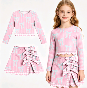 ชุดเสื้อผ้าเด็กผู้หญิงน่ารักสไตล์ลำลอง คอตตอนแครช โบว์ลายปราสาท กระโปรงสั้นขอบหยัก พร้อมกางเกงซับใน ชุดเซ็ตสำหรับพี่น้อง - Product Image 2