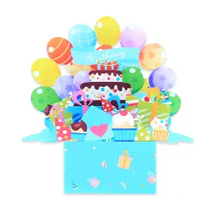 Kartu Pop Up Ulang Tahun 3D Hari Anak-anak Kartu Selamat Ulang Tahun Buatan Tangan Kue Ulang Tahun Kartu Ucapan Pop Up dengan Amplop untuk Anak-anak