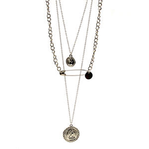 European American <b>Cross</b> Border Jewelry Retro Punk Multi Layered Brooch Necklace Tibetan Silver Irregular <b>Chain</b> Paperclip - Product Image 5