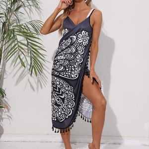 Robe longue de plage imprimé animal sans manches avec ourlet à franges, idéale pour les vacances, à porter par-dessus les maillots de bain, en polyester/coton - Product Image 3