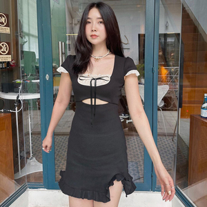 เดรสไหมพรมแฟชั่นสำหรับผู้หญิง ฤดูร้อน เอวธรรมชาติ แต่งกระดุม ระบายอากาศได้ดี เป็นมิตรกับสิ่งแวดล้อม ทรงเอไลน์ มินิเดรส สินค้ามาใหม่ ราคาประหยัด - Product Image 5