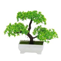 Pasokan Langsung Pabrik Mini Hiasan Meja Tiga Cabang Pinus Kecil Pot Plastik Bunga Buatan Bonsai