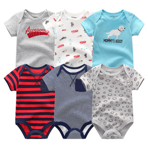 Conjunto sólido de seis piezas, ropa para recién nacidos, mameluco de bebé, mono de algodón puro, traje transpirable de manga corta para gatear para aire acondicionado - Product Image 6