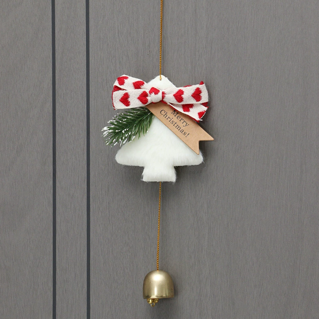Pendentif cloche arbre de Noël coeur blanc et rouge