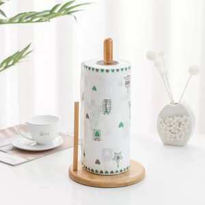 Wooden <b>Paper</b> Towel Holder Round Base No Drilling <b>Kitchen</b> Bathroom Storage Rack Minimalist Style - Product Image 1