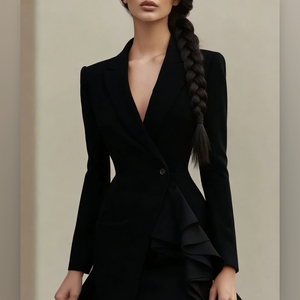 Robes de costume élégantes pour femmes, nouveau style, à col, avec bordure en bois et décorations aux oreilles, tendance - Product Image 4