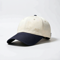 Vintage gewassen katoenen twill baseballcap crème marineblauw tweekleurig 6-paneels zachte distressed dad hat unisex verstelbaar