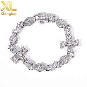 Factory OEN ODM Fine Jewelry Hip Hop 925 Sterling Silver 8mm Bracelets Crosss Moissanite Luxury Women <b>Men</b> Chain Link Bracelets - Product Image 2