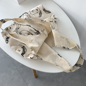 Reusable <b>Large</b> Capacity Eco-Friendly Canvas Tote <b>Bag</b> Letter Print Contrast Open Mouth Closure for Daily Groceries Travel <b>Work</b> - Product Image 3