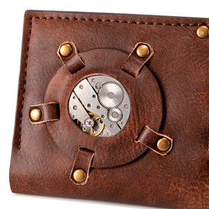 <span class=keywords><strong>Billetera</strong></span> <span class=keywords><strong>de</strong></span> cuero PU para hombre, <span class=keywords><strong>billetera</strong></span> <span class=keywords><strong>de</strong></span> viaje Vintage Steam Punk, tarjetero plegable - Product Image 6