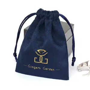 Confezionamento di polvere personalizzata in pelle scamosciata gioielli in oro che timbra sacchetto di velluto con coulisse con Logo