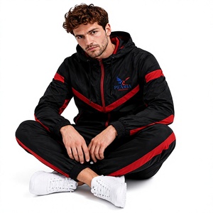 Ensemble de survêtement pour homme, sweat à capuche léger à fermeture éclair noir et rouge imprimé, avec pantalon de jogging, vêtements de sport - Product Image 5