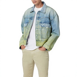 Custom <b>Men's</b> Dip Dye Denim <b>Jacket</b> Loose Fit Casual Cotton <b>Trucker</b> Coat Turn-down Collar Single Breasted Spring Style - Product Image 1