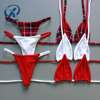 Produsen Pakaian Renang Label Pribadi Wanita Bikini Dua Potong Warna Kontras Merah Putih