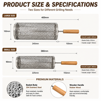 Panier de rôtissage en acier inoxydable pour barbecue, avec poignée en bois, panier de grillade rotatif pour barbecue extérieur, vente en gros