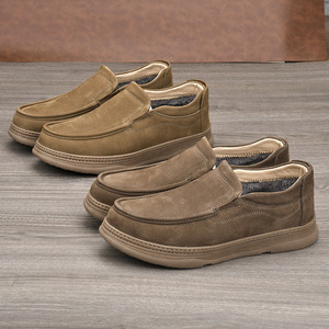 Men Winter Warm Genuine Leather Slip On Shoes Round Toe Plush Lining Rubber Outsole Comfortable Low Cut Boots - Product Image 4