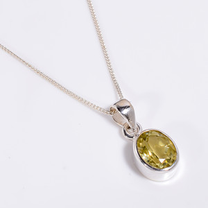 Colgante de Plata de Ley 925 con cadena de eslabones cubanos joyería de piedras preciosas de cuarzo de limón de corte ovalado Natural, joyería de plata antigua 925 - Product Image 1