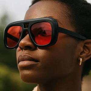 Gafas de Sol Retro 2025 con Logotipo Personalizado, Doble Puente, Lentes Degradadas, Protección UV400, Montura Grande Cuadrada para Mujer - Product Image 3