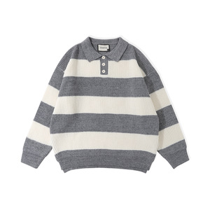Suéter Polo de Punto a Rayas para Hombre, Corte Holgado, Talla Grande, Transpirable, de Poliéster, Juvenil y Moderno - Product Image 5