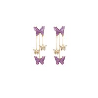 Boucles d'oreilles longues papillon en cristal violet esthétique pour femmes