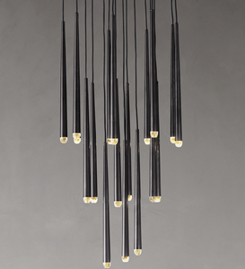 Lustre en laiton de style américain, série <span class=keywords><strong>Aquitaine</strong></span>, à tubes coniques, moderne et minimaliste, pour escalier, salle à manger, salon, bureau, bâtiment - Product Image 3