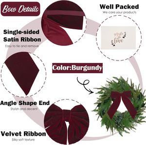 Custom Single Face Velvet Christmas Bow Rustic Crafts Vintage <b>Ribbon</b> Wreath Bows for Christmas Tree Gift Decorations - Product Image 3