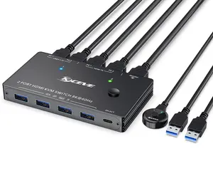 Kceve KVM8201 Conmutador KVM 8K USB 3,0 HD 2 Puertos 8K @ 60Hz 4K @ 120Hz para 2 Ordenadores Compartir 1 Monitor y 4 Dispositivos USB 3,0