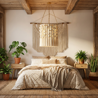 Tapisseries murales en macramé tressées à la main avec des anneaux dorés, abat-jour de lustre, décorations pour une maison chaleureuse