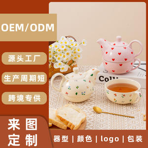 Service à thé en céramique rose en forme de cœur pour usage domestique, théière et tasses résistantes à la chaleur, coffret cadeau, été 2023, origine Chaozhou - Product Image 4