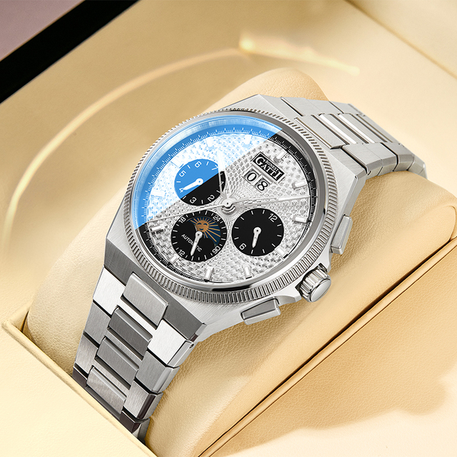 Bonest Gatti Automatic Mechanical Skeleton Watch Stainless Steel Waterproof 50m Luminous Calendar for Minimalist Business BG8006