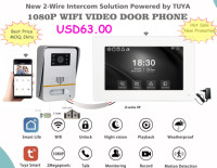 Système d'interphone vidéo Wi-Fi IP alimenté par l'application Tuya, connexion DIY 2 fils, communication bidirectionnelle, 2 déverrouillages, enregistrement, détection, mémoire