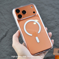 Desain Tombol Sentuh Logo Kustom PC+TPU Tahan Guncangan Berlapis UV Magnetik Transparansi Tinggi Tahan Kuning Casing Ponsel untuk 18 17 Pro
