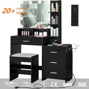 Coiffeuse de chambre moderne personnalisée en bois <span class=keywords><strong>avec</strong></span> miroir éclairé par LED et commodes intégrées - Product Image 3